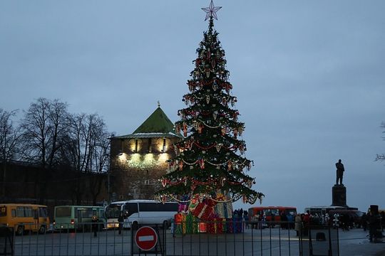 Главная ель Нижнего Новгорода зажглась на площади Минина и Пожарского
