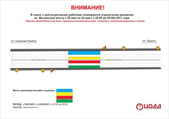 Центр организации дорожного движения сообщает об ограничении движения транспорта на Мызинском мосту
